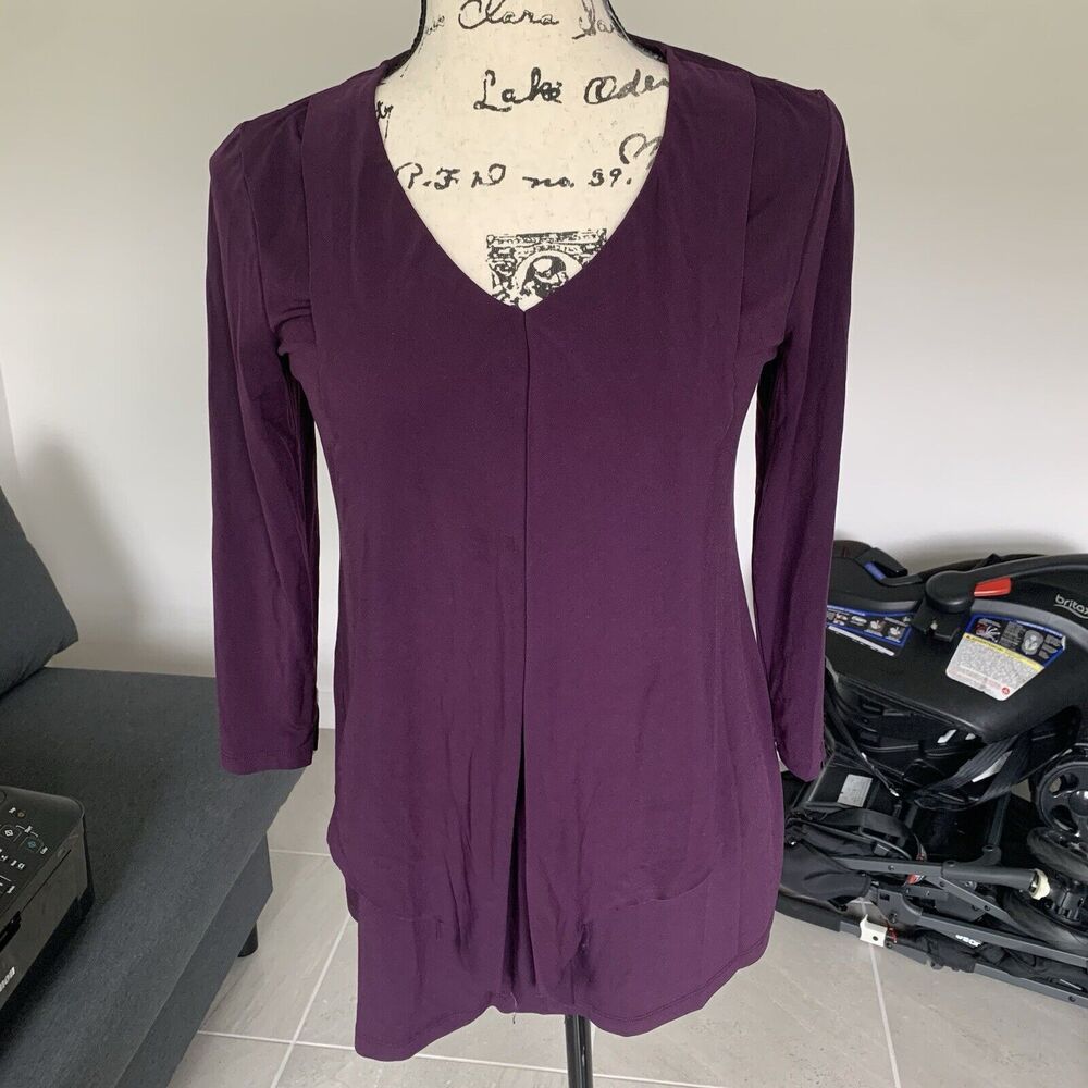 Alfani Purple V Neck Long Sleeve Blouse With Front Pleat XS